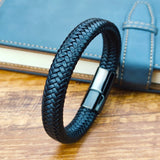 16 Strands Braided Leather Bracelet Charms Stainless Steel Bracelet