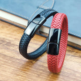 16 Strands Braided Leather Bracelet Charms Stainless Steel Bracelet