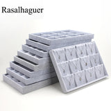 Classic Grey Velvet Jewelry Tray Organizer Storage Box