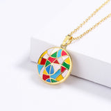 18k Ladies Pendant Disc Epoxy Enamel Chain Jewelry