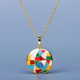 18k Ladies Pendant Disc Epoxy Enamel Chain Jewelry