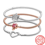 Heart Closure Snake Chain Bracelet for Charm Bracelet S925 Silver
