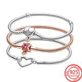Heart Closure Snake Chain Bracelet for Charm Bracelet S925 Silver