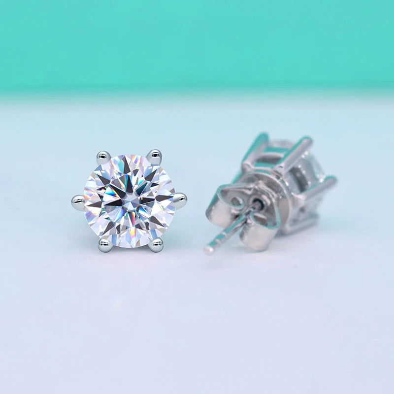 3ct D Moissanite Stud Earrings 925 Silver Platinum 6 Prong