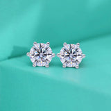 3ct D Moissanite Stud Earrings 925 Silver Platinum 6 Prong