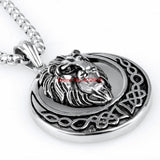 316L Stainless Steel Round Lion Silver Pendant Necklace