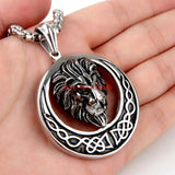 316L Stainless Steel Round Lion Silver Pendant Necklace