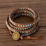 Classic 4mm Jaspers Beads Leather Wrap Bracelet