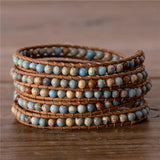 Classic 4mm Jaspers Beads Leather Wrap Bracelet
