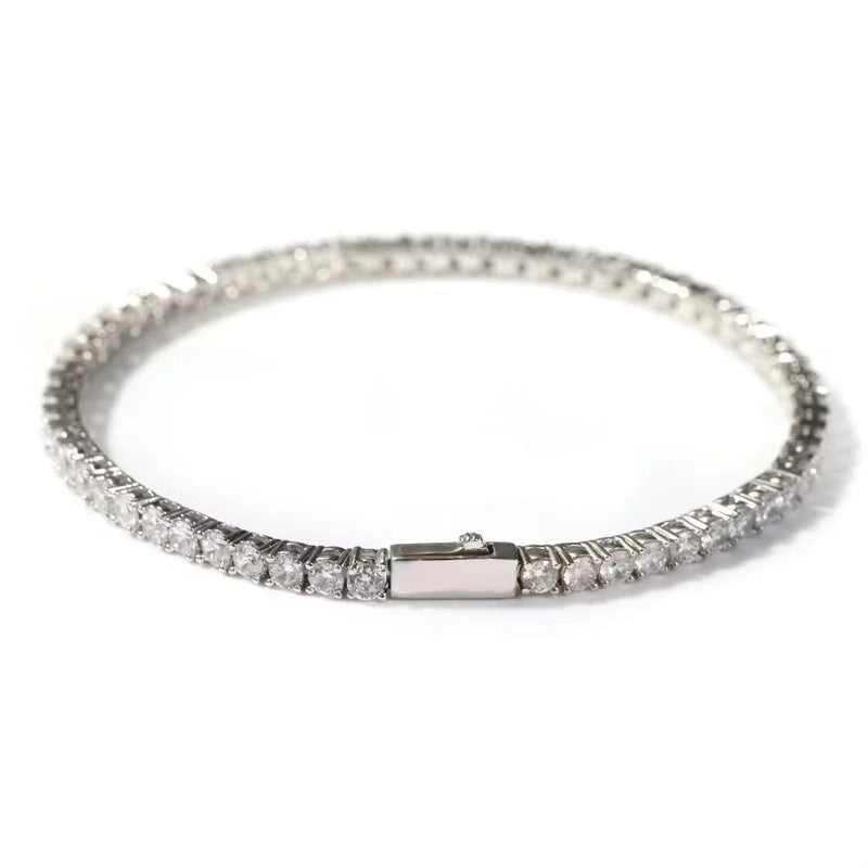 4mm Zircon Hiphop Tennis Chain Bracelet CZ Iced Out Silver Bangle