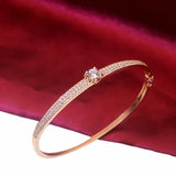 Purple Crystal Bracelet 14K Rose Gold Plated Charm Bangle Wedding Jewelry