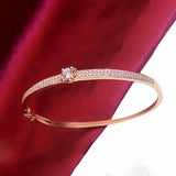 Purple Crystal Bracelet 14K Rose Gold Plated Charm Bangle Wedding Jewelry