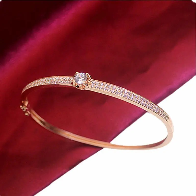 Purple Crystal Bracelet 14K Rose Gold Plated Charm Bangle Wedding Jewelry