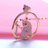Geometric Inlaid Crystal Pendant Necklace 14k Rose Plated Charm Jewelry
