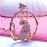 Geometric Inlaid Crystal Pendant Necklace 14k Rose Plated Charm Jewelry