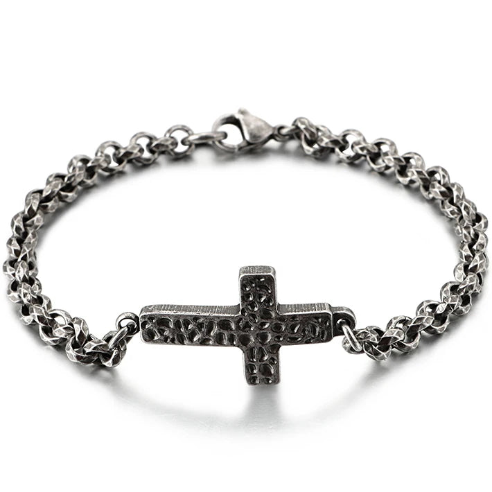5MM Chain Link & Cross Bracelet Stainless Steel Pendant Necklace Men