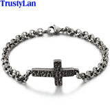 5MM Chain Link & Cross Bracelet Stainless Steel Pendant Necklace Men