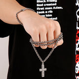 5MM Chain Link & Cross Bracelet Stainless Steel Pendant Necklace Men
