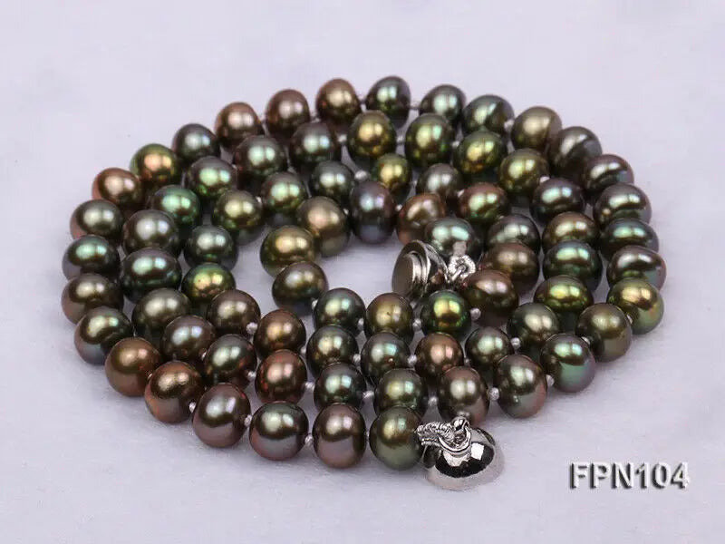 Peacock Green Flat Cultured Freshwater Pearl Necklace