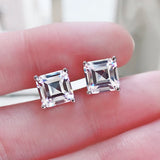 7MM Square Moissanite Stud Earrings 925 Sterling Silver Wedding Jewelry
