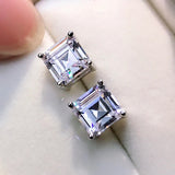 7MM Square Moissanite Stud Earrings 925 Sterling Silver Wedding Jewelry