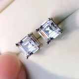 7MM Square Moissanite Stud Earrings 925 Sterling Silver Wedding Jewelry