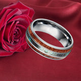 8mm Koa Wood Abalones Shell Opal Tungsten Carbide Wedding Band