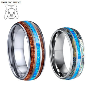 8mm Koa Wood Abalones Shell Opal Tungsten Carbide Wedding Band