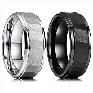 8mm Titanium Steel Ring Brushed Center Hammer Texture Men's Wedding Band