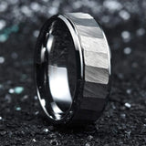 8mm Titanium Steel Ring Brushed Center Hammer Texture Men's Wedding Band