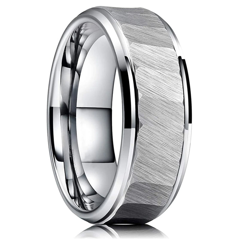 8mm Titanium Steel Ring Brushed Center Hammer Texture Men's Wedding Band