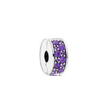 925 Silver Bracelet with Rose Purple Zircon Charms