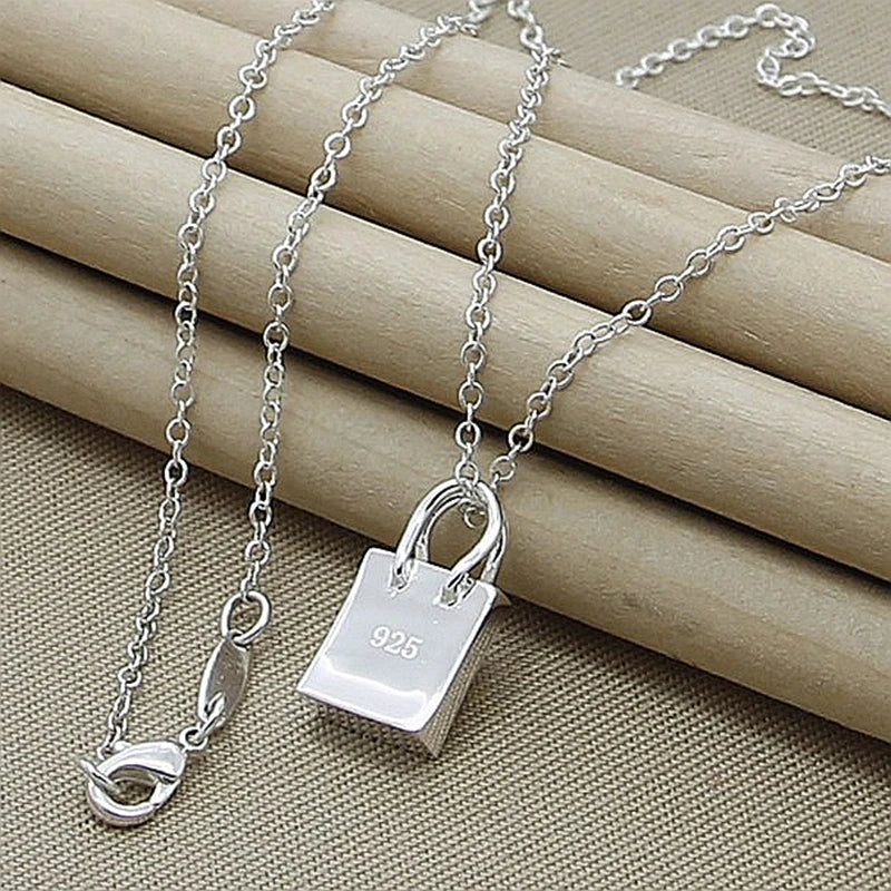 925 Silver Handbag Pendant Necklace for Women Party