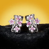 925 Silver Violet Flower Earrings Enamel Jewelry