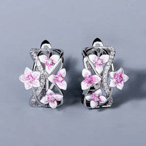 925 Silver Violet Flower Earrings Enamel Jewelry