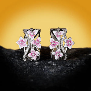 925 Silver Violet Flower Earrings Enamel Jewelry