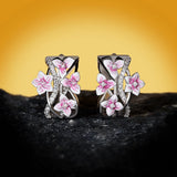 925 Silver Violet Flower Earrings Enamel Jewelry