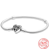 925 Silver Family Tree Heart Clasp Chain Bracelet for Women