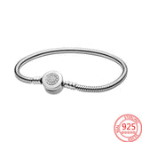925 Silver Sparkling Crown O Snake Chain Bracelet Charm Women Jewelry