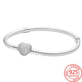 925 Silver Sparkling Crown O Snake Chain Bracelet Charm Women Jewelry