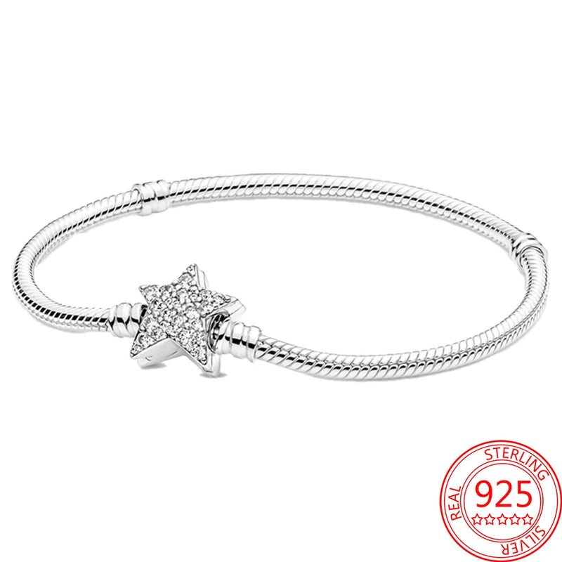 925 Silver Heart Pav? Clasp Snake Chain Bracelet
