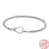925 Silver Heart Pav? Clasp Snake Chain Bracelet
