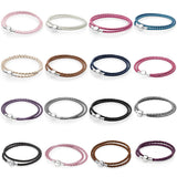 925 Sterling Silver Black Red Leather Charm Bracelet DIY Lover Jewelry