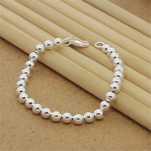 925 Sterling Silver Bracelet 6MM 8 Inch Prayer Beads for Women's Party Jewelry