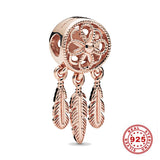 925 Silver Openwork Flower Feather Dream Catcher Pendant Bead