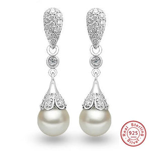 925 Silver Clear Crystal Drop Earrings Teardrop Bridal Wedding Jewelry