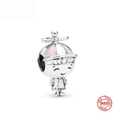925 Silver Pink Boy & Girl Charm Bead for Bracelet DIY