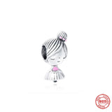 925 Silver Pink Boy & Girl Charm Bead for Bracelet DIY