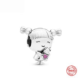 925 Silver Pink Boy & Girl Charm Bead for Bracelet DIY