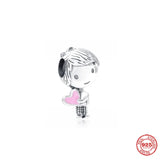 925 Silver Pink Boy & Girl Charm Bead for Bracelet DIY